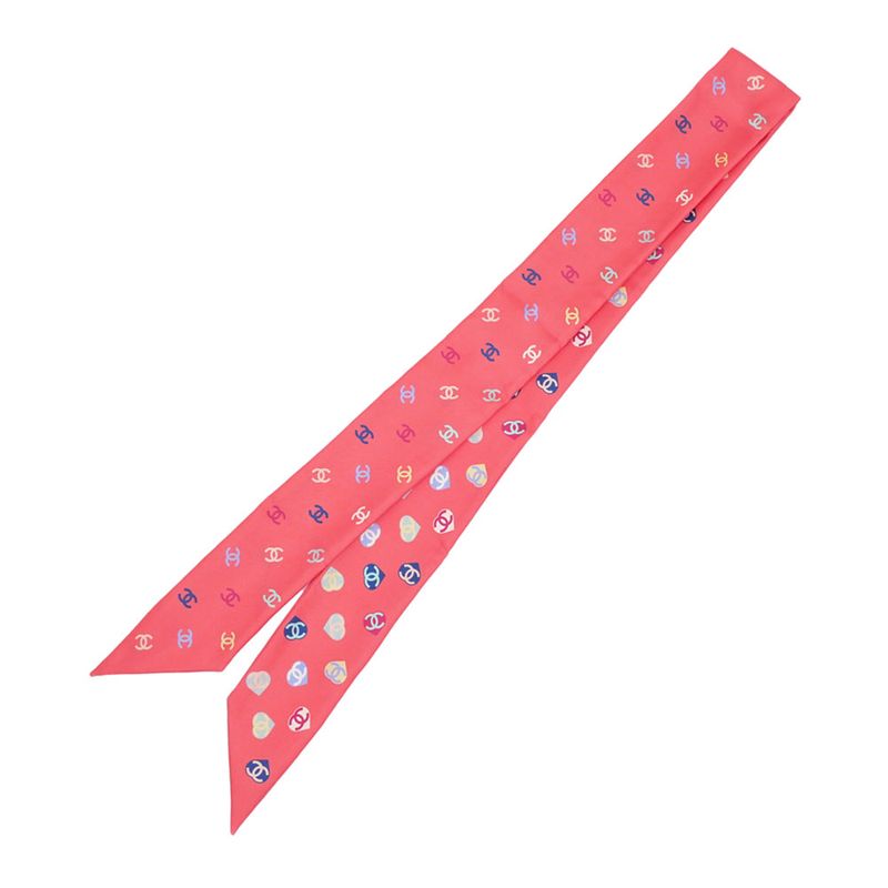 Chanel Headband Twill Pink Coco Mark 100% Silk Scarf Accessories