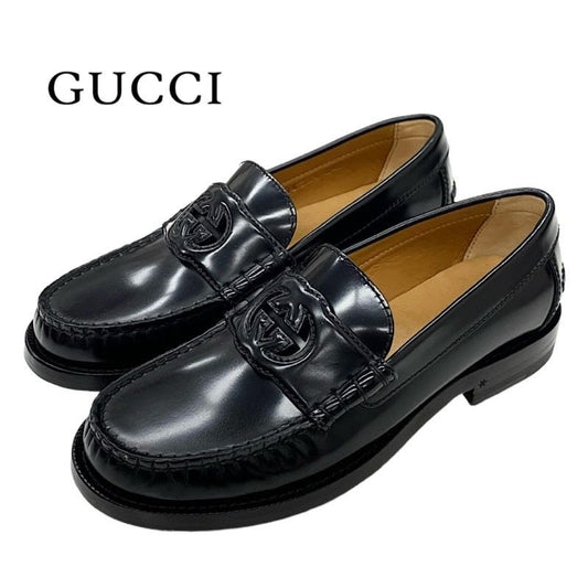 Gucci Loafer Leather Shoes Black Interlocking