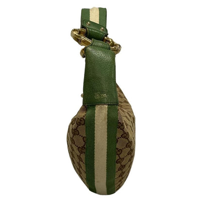 Gucci Shoulder Bag GG Patternbamboo 131036 Beige Dark Brown And Green Leather