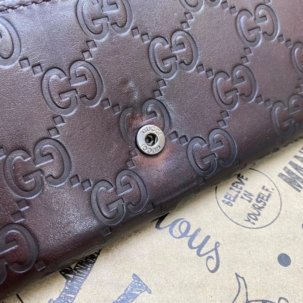 Gucci Bifold Wallet Leather Brown Striped GG Billfold Card — view 16