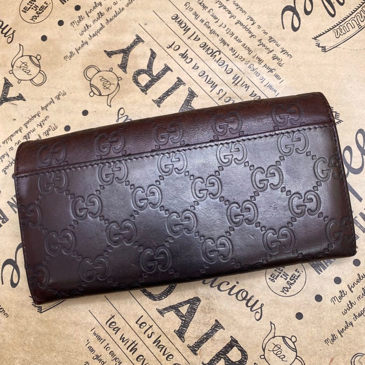 Gucci Bifold Wallet Leather Brown Striped GG Billfold Card — view 4