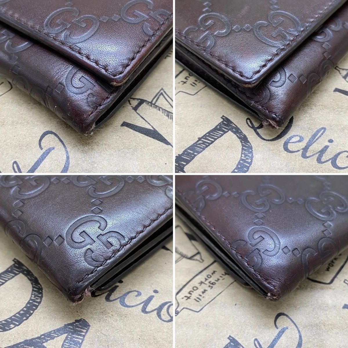 Gucci Bifold Wallet Leather Brown Striped GG Billfold Card — view 8