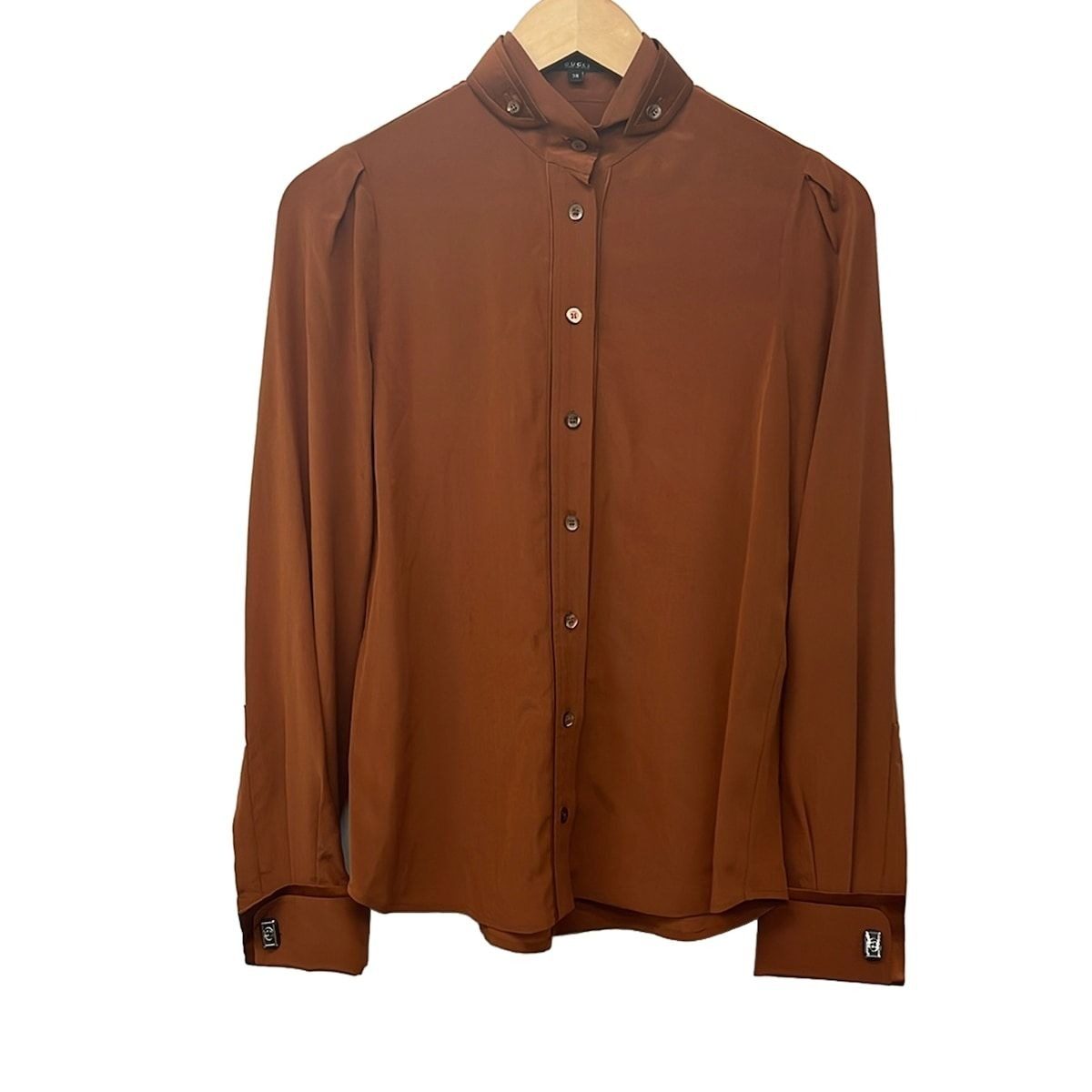 Gucci Long Sleeve Shirt Blouse 38 S Brown Silk