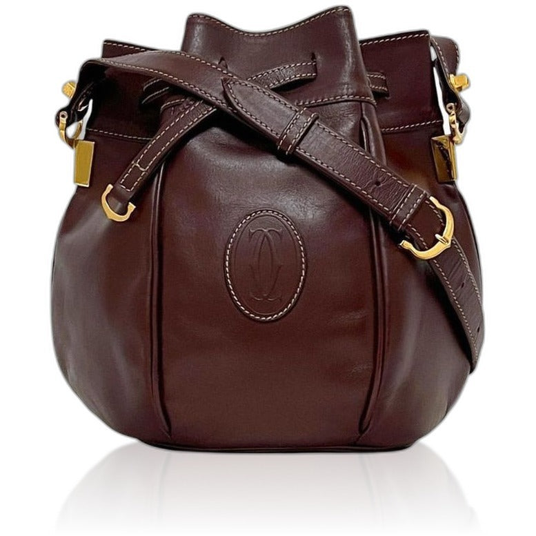 Cartier Drawstring Shoulder Bag Gold Must Bordeaux