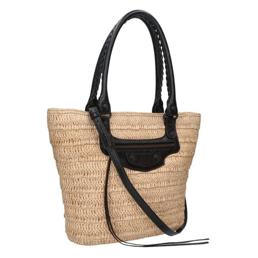 Balenciaga le City Raffia Lamb Skin 2-Way Handbag Beige Black