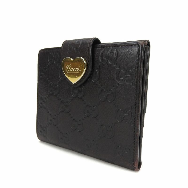 Gucci Bifold Wallet Guccissima 203549 Cima Leather Brown Gold Hardware Heart