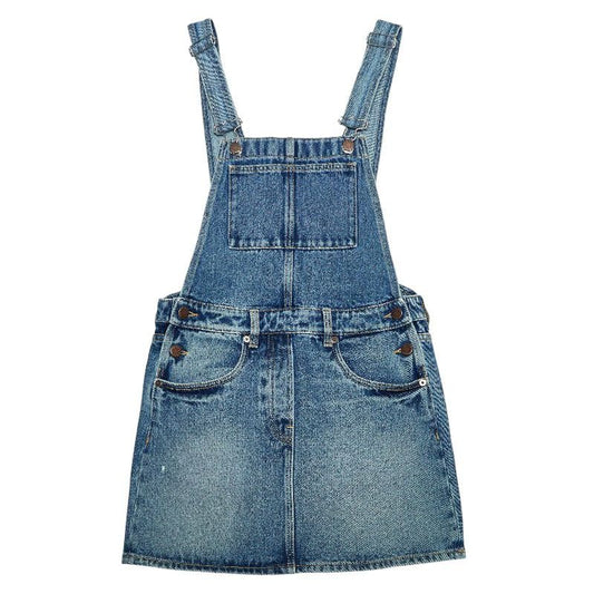 Prada 25 SS Denim Bib Overalls Mini Dress Skirt Size 36 Gfa132 Indigo Blue