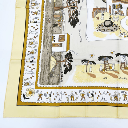 Grade Hermes Carre 90 RE TOUR A LA Terre Homeward Bound Yellow 100% Silk Scarf