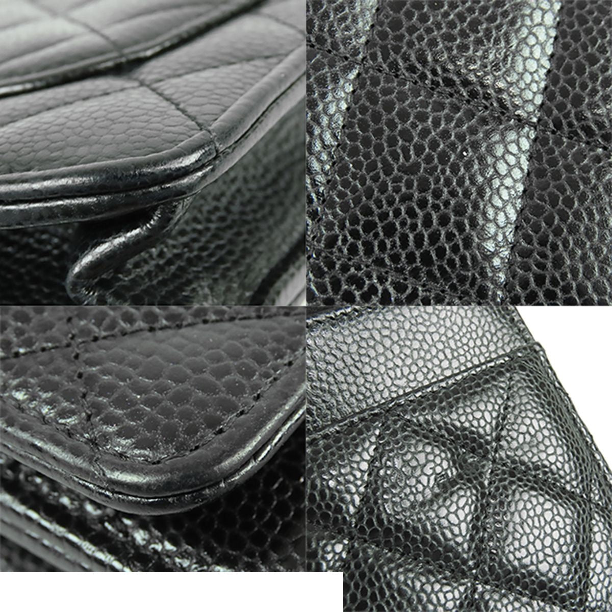 Chanel Chain Wallet Black Silver Caviar Leather Quilted Pochette Shoulder Bag — view 8