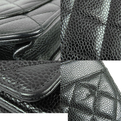 Chanel Chain Wallet Black Silver Caviar Leather Quilted Pochette Shoulder Bag — view 8