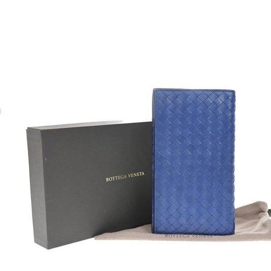 Bottega Veneta Long Wallet Intrecciato Fold Wallet Blue Leather 39kb006