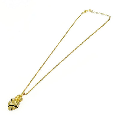 Christian Dior GP Rhinestone Ribbon Heart Necklace Gold Black 483523 Necklace