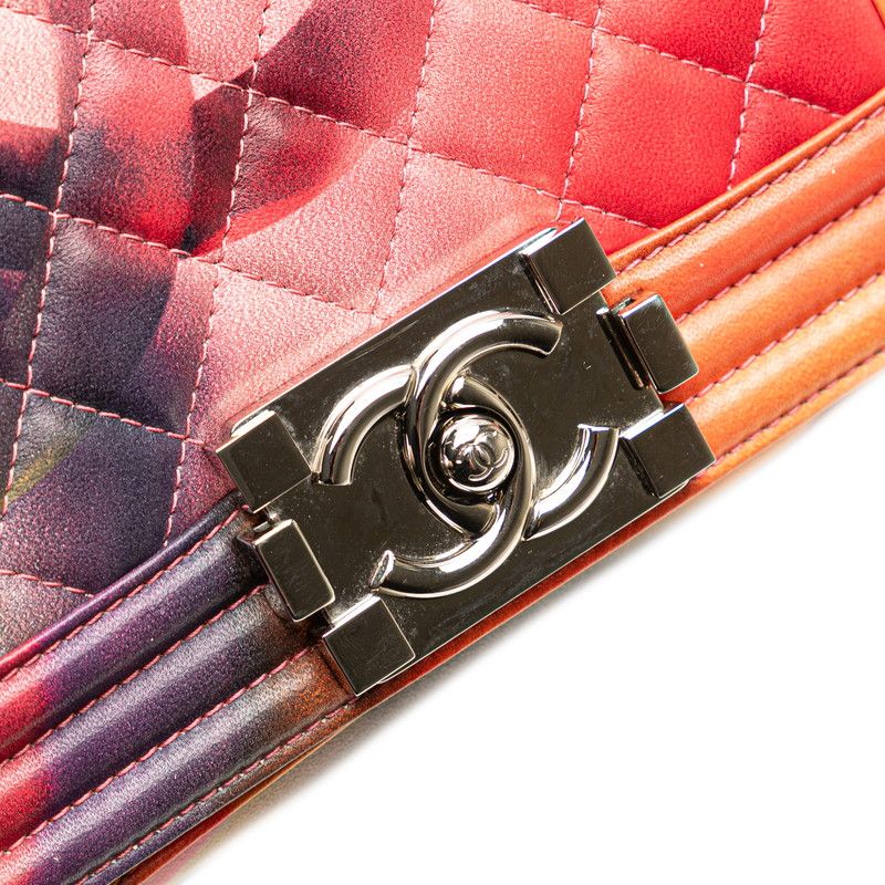 Chanel Boy Chanel Coco Mark Chain Shoulder Bag Handbag Pink Multicolor Lambskin