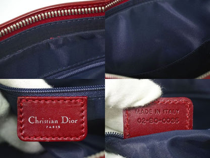 Authentic Christian DIOR Trotter Tote Handbag Canvas Leather Navy Bordeaux