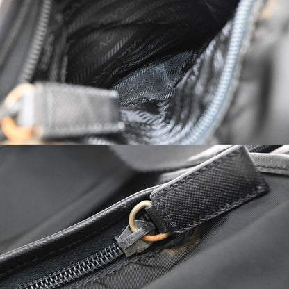 Prada Shoulder Bag Tessuto Nylon Leather Black Silver 87ka852