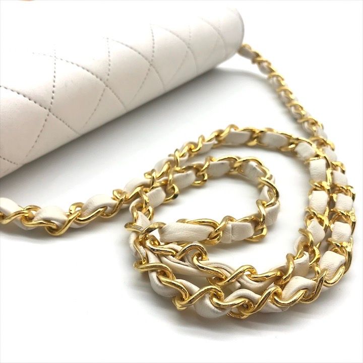 Chanel CC Logo Mini Quilted Lambskin Push Lock Chain Shoulder Bag White