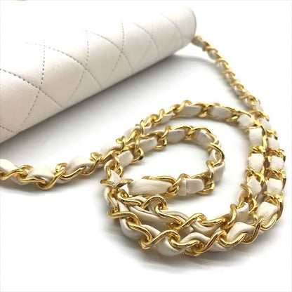 Chanel CC Logo Mini Quilted Lambskin Push Lock Chain Shoulder Bag White