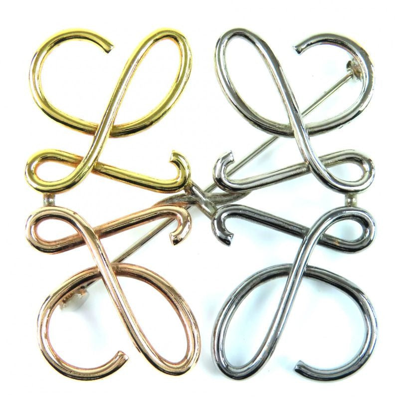Loewe Anagram 4 Color Brooch Gold Silver Bronze Metal Storage Bag