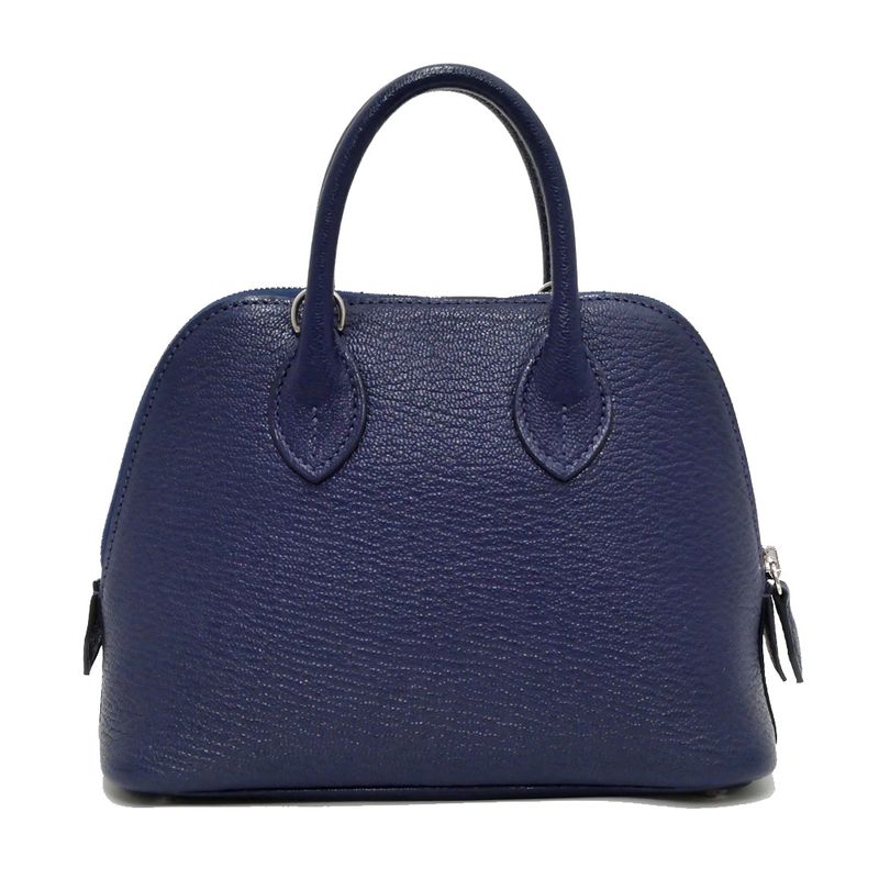 Hermes Bolide 1923 Mini Chevre Navy Silver Hardware W Engraved 2WAY