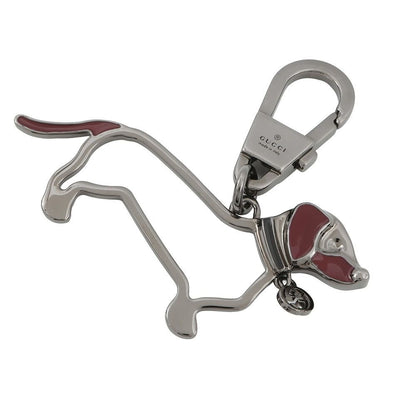 Gucci Key Holder Interlocking Dog Chain Metal Charm Black Red