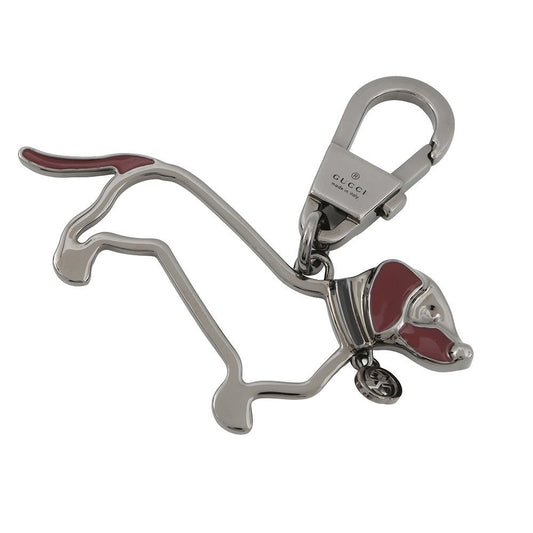 Gucci Key Holder Interlocking Dog Chain Metal Charm Black Red