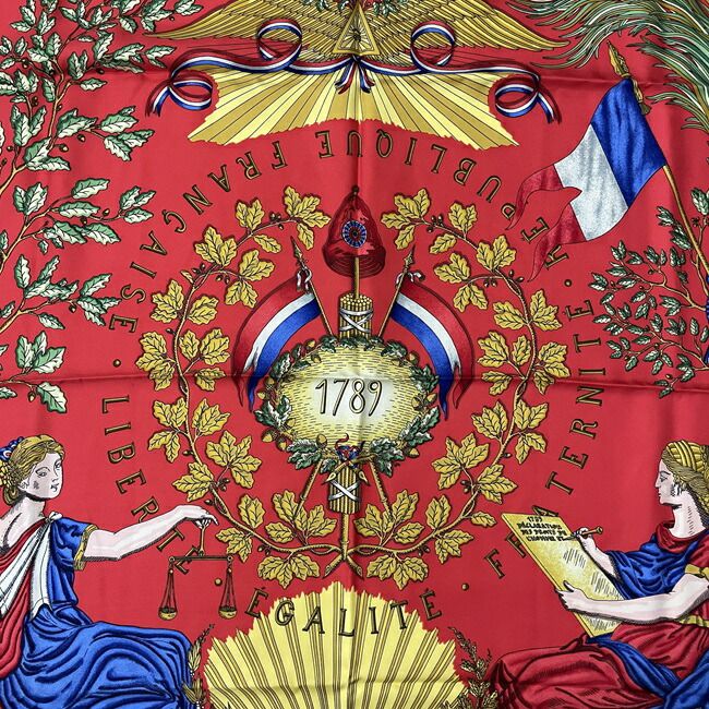 Hermes Scarf Carré 90 Red Blue Yellow Liberte