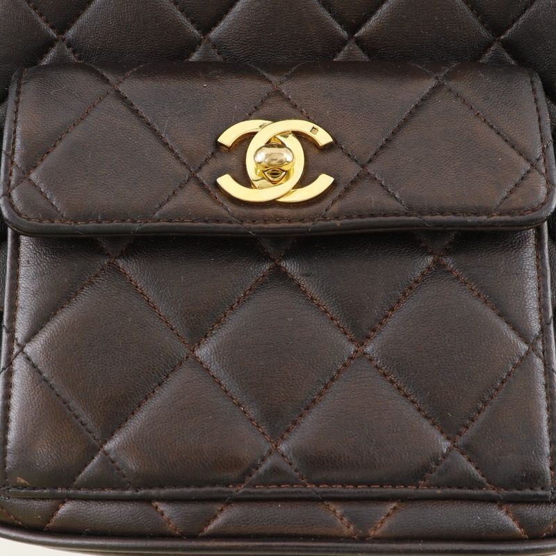 Chanel Matelasse Coco Mark Vintage Lambskin Brown Women's Backpack/daypack