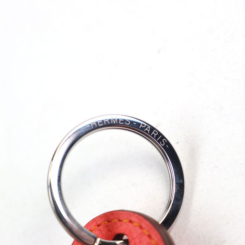 Hermes Petite Ash Elephant Leather Rouge Coup Key Ring Bag Charm Red With Box