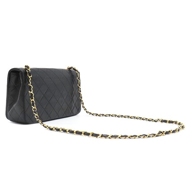Chanel Shoulder Bag Matelasse Full Flap Lambskin Black Gold Hardware Black