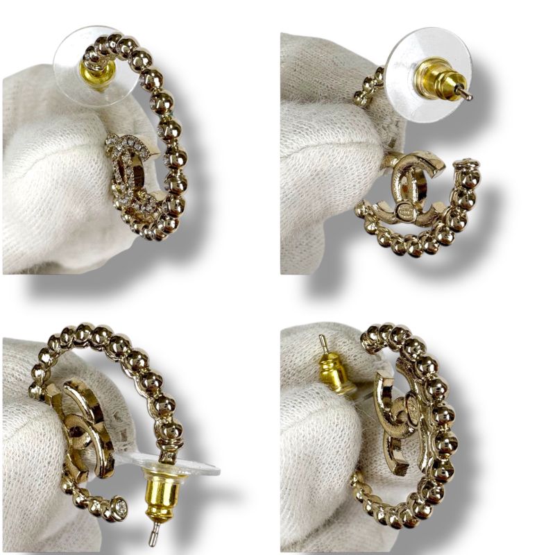 Chanel Hoop Earrings Coco Logo CC Logo Rhinestone 2025 C25P Gold Hardware