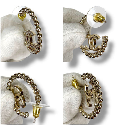 Chanel Hoop Earrings Coco Mark Logo Cc Logo Rhinestone 2025 C25p Gold Hardware