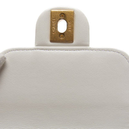 Chanel Mini Matelasse Pearl Chain Shoulder Lambskin White With Gold Hardware