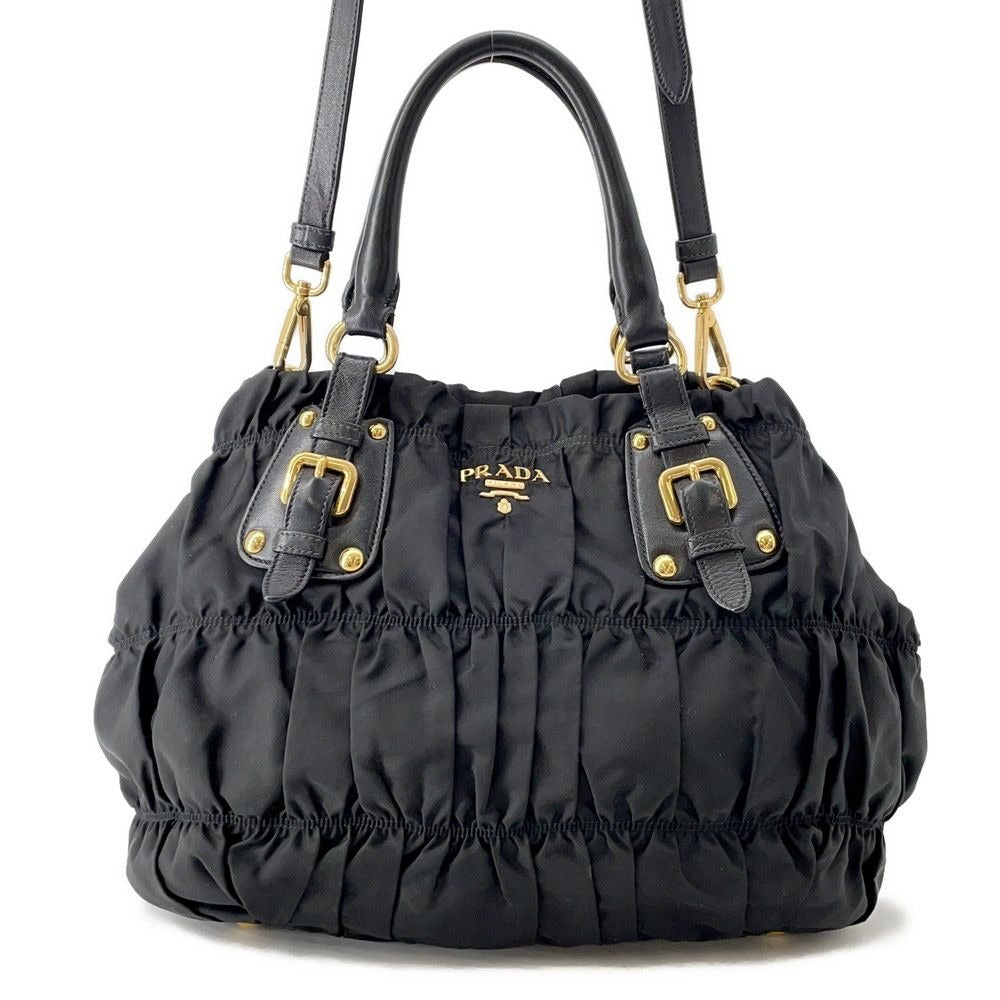 Prada Tote Gathered Nylon 2-Way Black