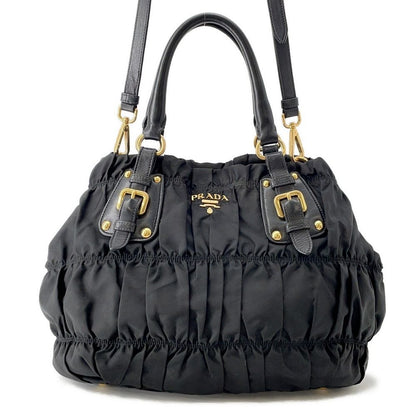 Prada Tote Gathered Nylon 2-Way Black