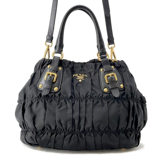 Prada Tote Gathered Nylon 2-Way Black