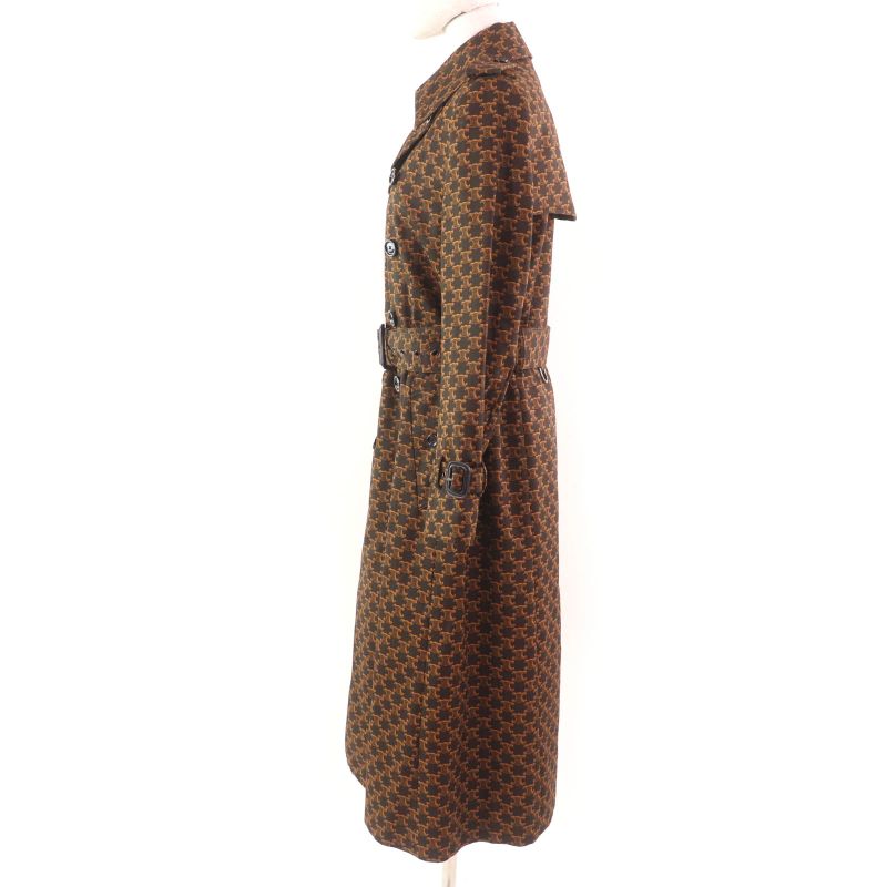 Celine 2m398267m 100% Cotton Triomphe Pattern Trench Coat Brown 40 With Hanger