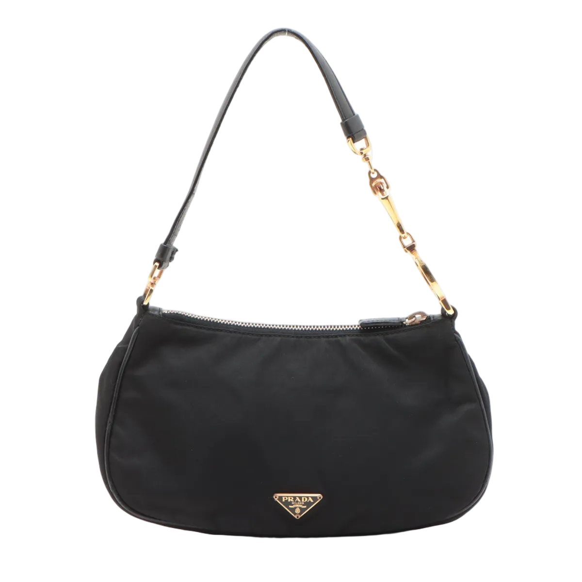 Prada Tessuto Nylon Triangle Logo Leather Handbag Tote Black