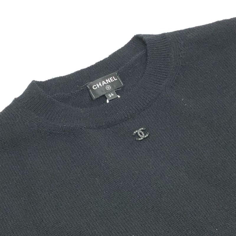 Chanel Sweater Street Coco Mark Ribbon Heart P80299 Cashmere Black