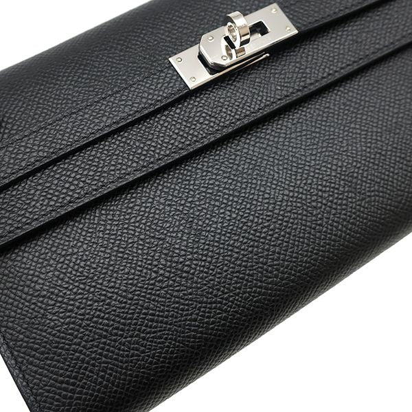 Hermes Long Wallet Kelly Wallet Long Vaux Epson Black Silver Hardware Black B