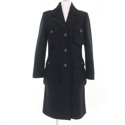 CHANEL P46375v32805 100% Wool Lion Button Long Length Coat Black 36 Made In