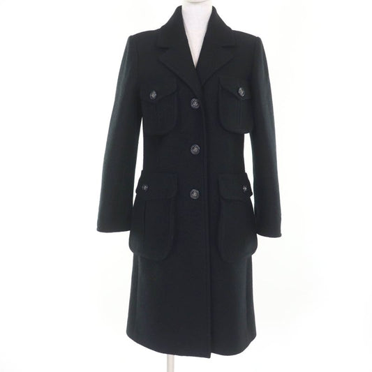 CHANEL P46375v32805 100% Wool Lion Button Long Length Coat Black 36 Made In