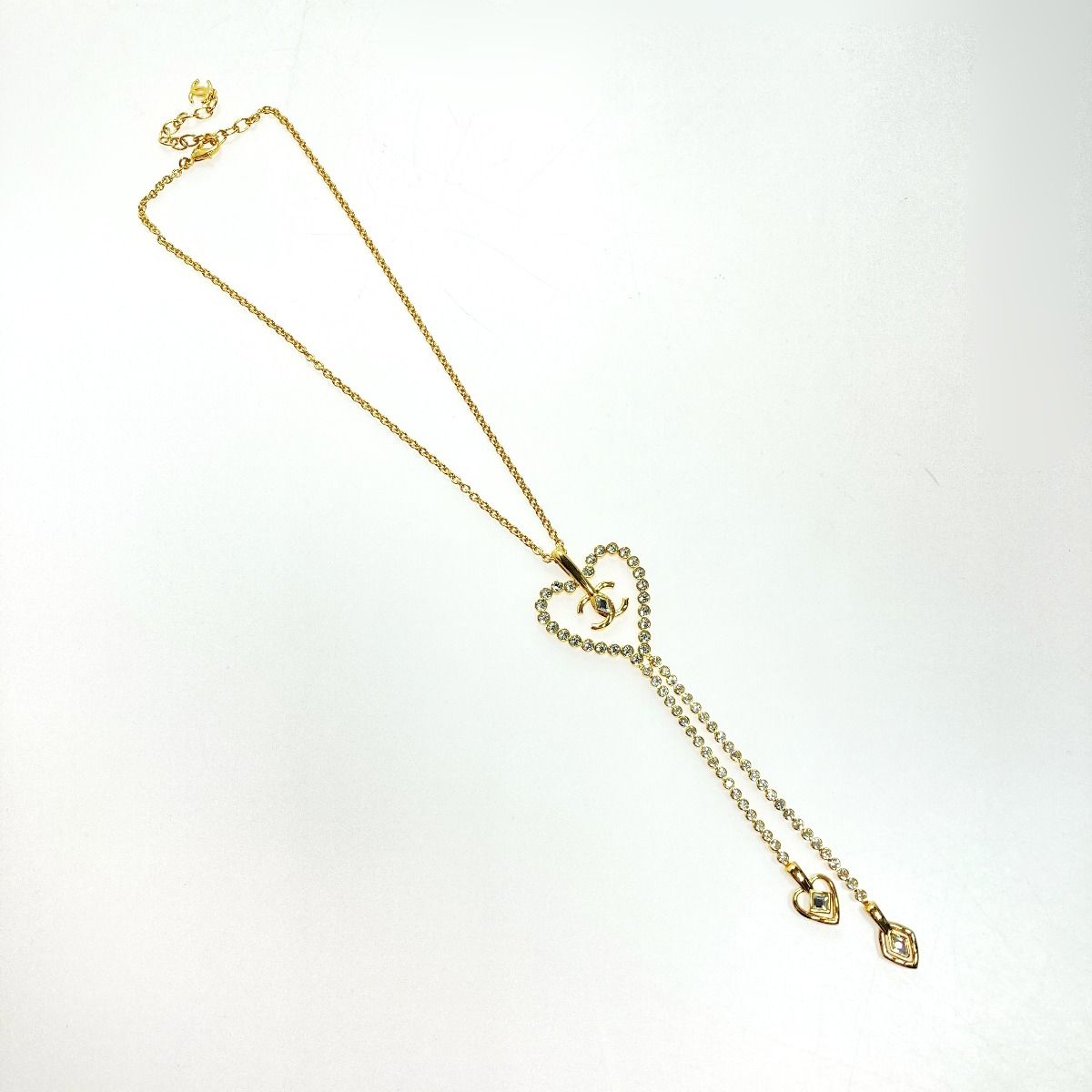 Chanel Cocomark Heart Necklace L23c Gold GP Rhinestone