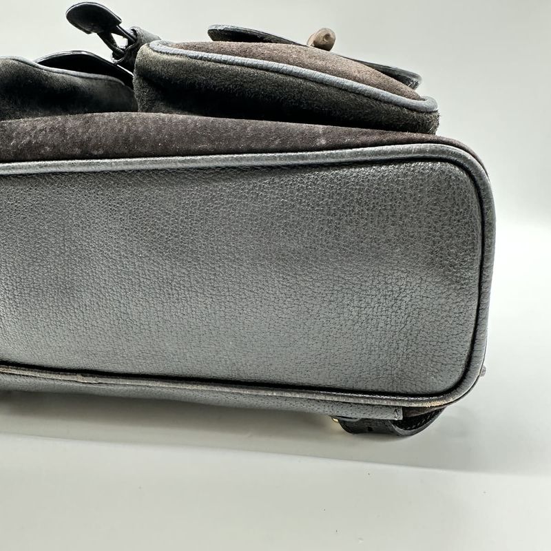 Gucci 003-2058 Bamboo Backpack Daypack Backpack Black Suede Women Men Vintage