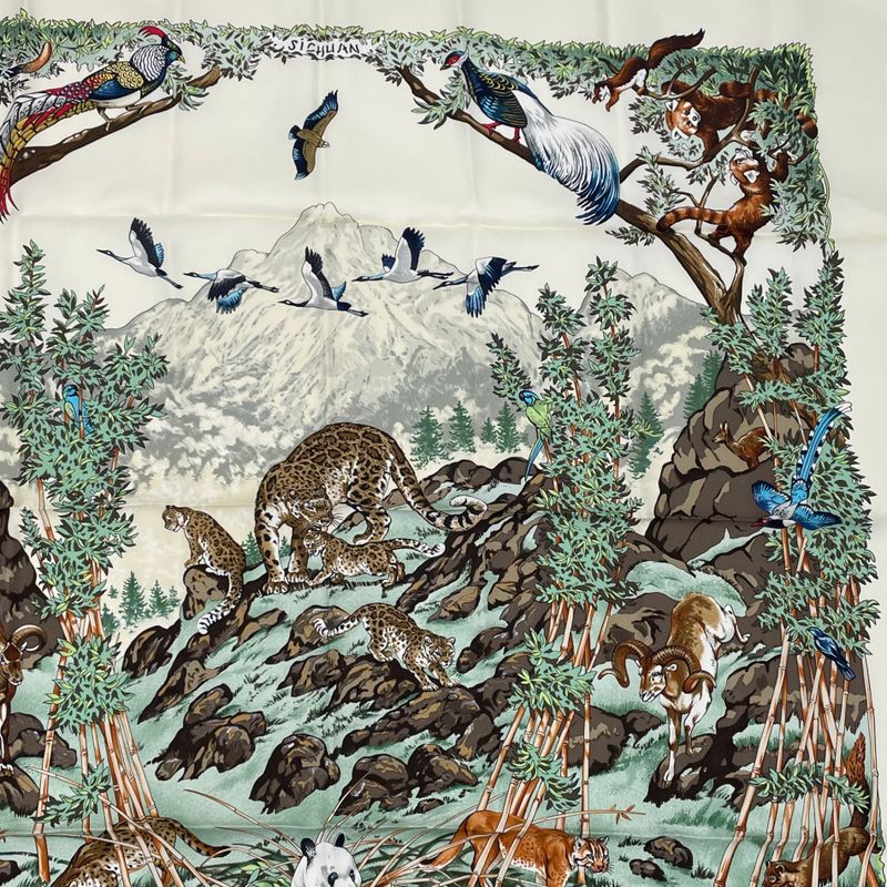Hermes Carre 90 Scarf Sichuan White