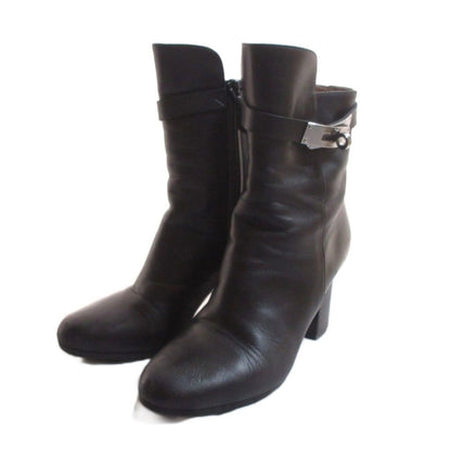 Hermes Joueuse Leather Short Boots Kelly Side Zip 35 Black