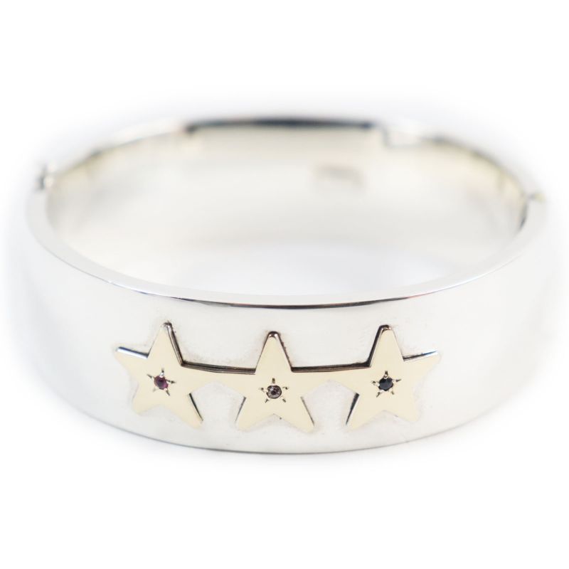 Tiffany & Co 1940s Vintage 3 Star Bangle 3 Star Bangle With Ruby Diamond And