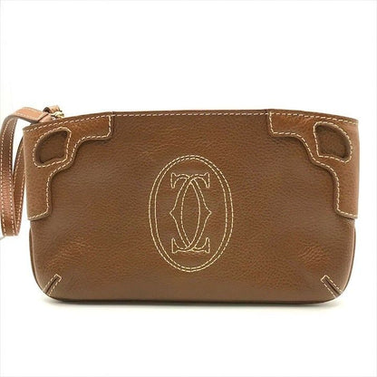 Cartier Marcello de Pouch Hand Case Leather Camel Brown Present Gift