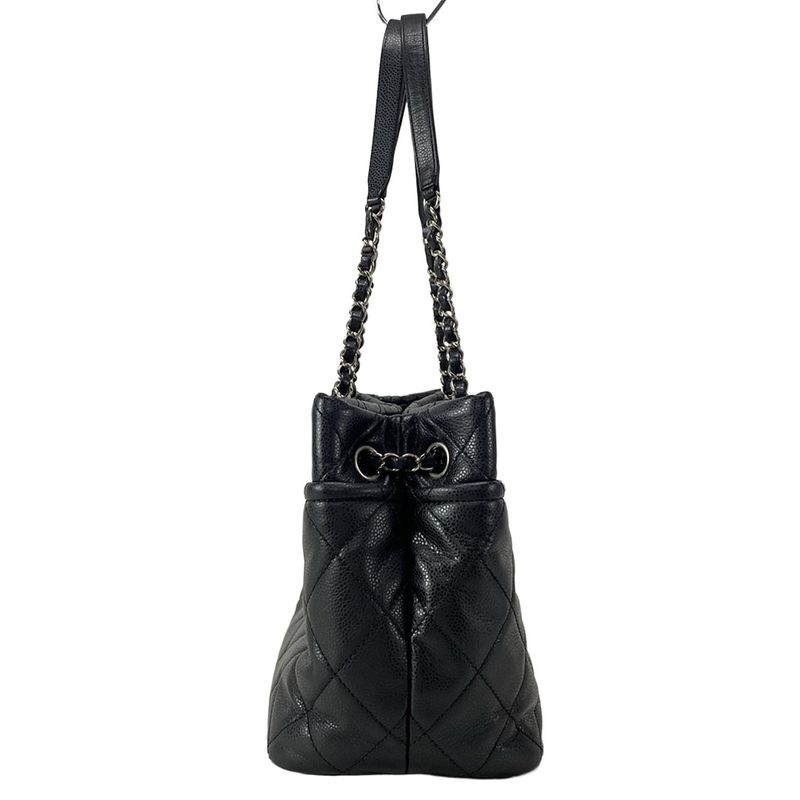 Chanel Tote Bag Matelasse Black Silver Hardware / Chain Shoulder