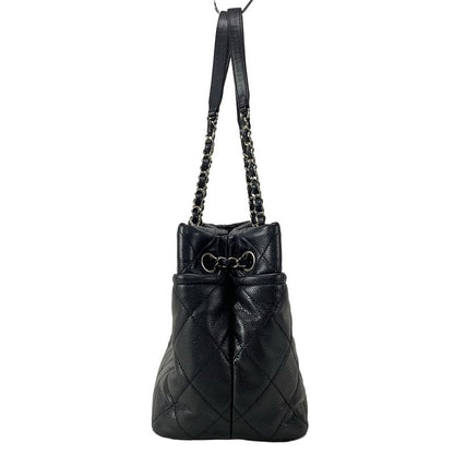 Chanel Tote Bag Matelasse Black Silver Hardware / Chain Shoulder