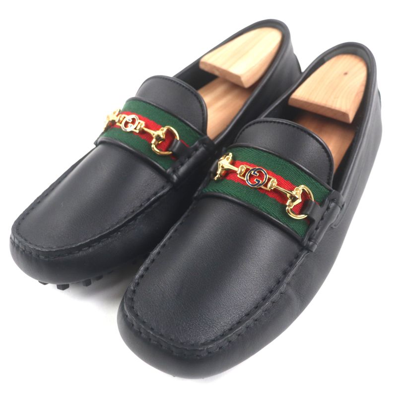 Gucci 624698 Webline Sherry Line Leather Horsebit Loafers Slip-on Driving